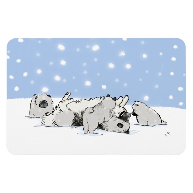 Keesie Snow Dogs - Happy Keeshond mit Welpen Magnet (Horizontal)