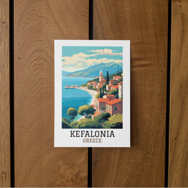 Kefalonia Greece Retro Vintage Travel Postkarte (kefalonia greece retro vintage travel postcard)