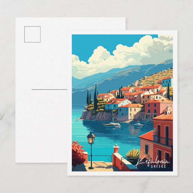 Kefalonia Greece Vintage Reise Illustration Postkarte (Vorne/Hinten)