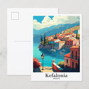 Kefalonia Griechenland Kunst Vintage Reiseillustra Postkarte