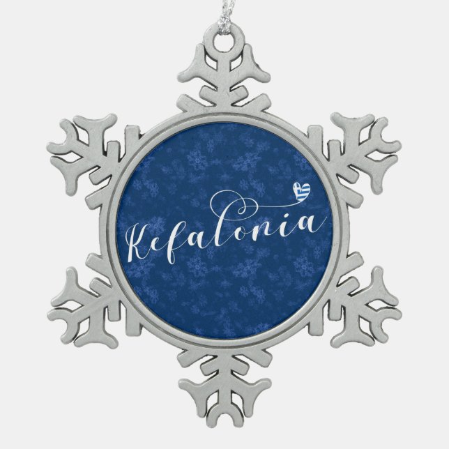 Kefalonia Heart Flag, Cephalonia, griechische Inse Schneeflocken Zinn-Ornament (Vorderseite)