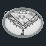Keffiyeh palästinensischer Scarf Traditionelles Ge Ovale Gürtelschnalle<br><div class="desc">Palästinensischer / arabischer Keffiyeh schwarz-weiße Scarf, als ob um den Hals umwickelt, Element abgeschieden auf weiß. Der Keffiyeh, auch als Hatta bekannt, ist eine traditionelle arabische Kopfbedeckung. Historisch gesehen wurde es von nomadischen Gemeinschaften - oder Beduinen - im historischen Palästina getragen. Es ist typisch aus Baumwolle und mit charakteristischen Geweben...</div>