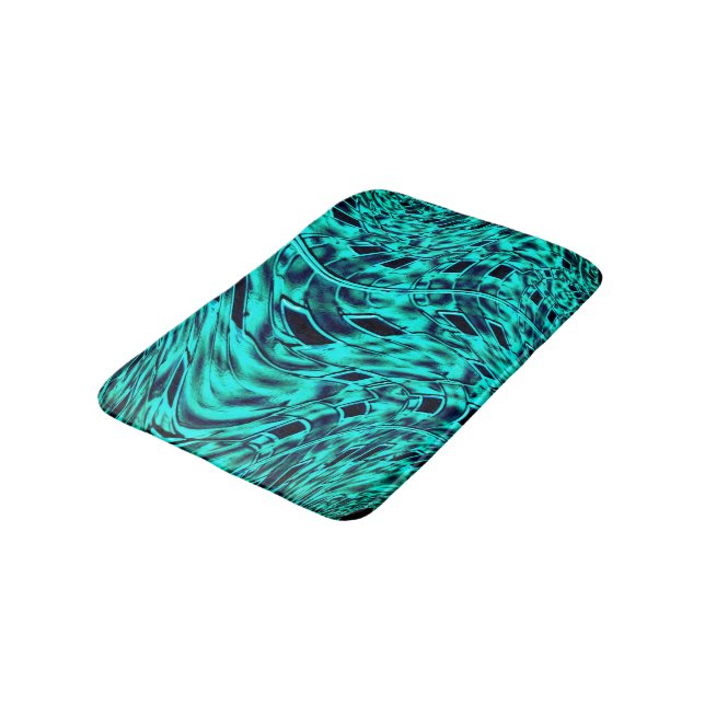 Kegelförmige Quadrate spiegeln sich im Cyan-Image  Badematte (Schrägansicht)