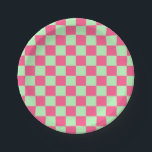 Kegelrosa und weich grün pappteller<br><div class="desc">Abstrakte digitale Kunst von heißen rosa und weichen grünen Quadraten in einer karierten Formation.</div>