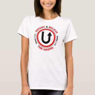 Kehren und Glauben Sie das Evangelium: Jesus Chris T-Shirt