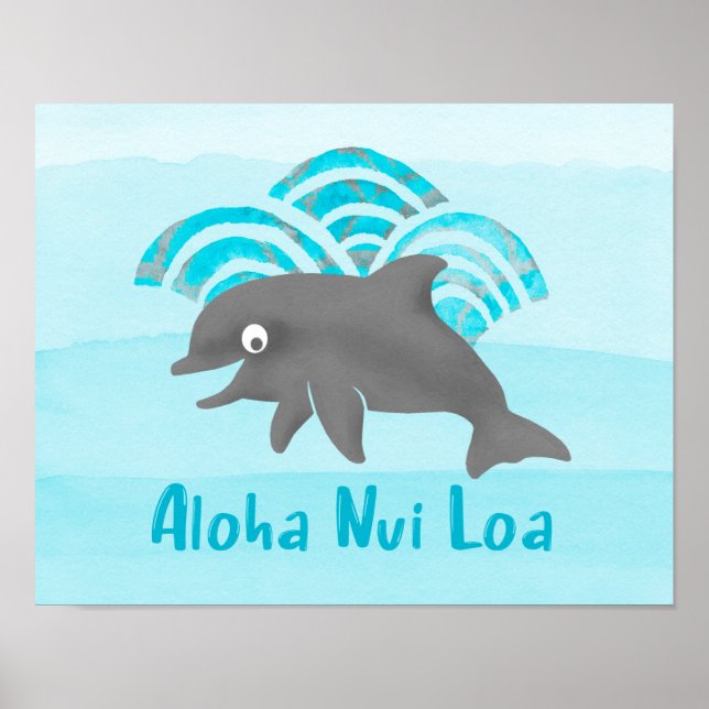 Keiki Watercolor Dolphin Wave Poster (Vorne)