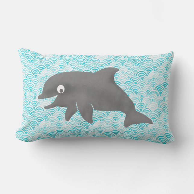 Keiki Watercolor Dolphin Wave Reversible Lendenkissen (Vorderseite)