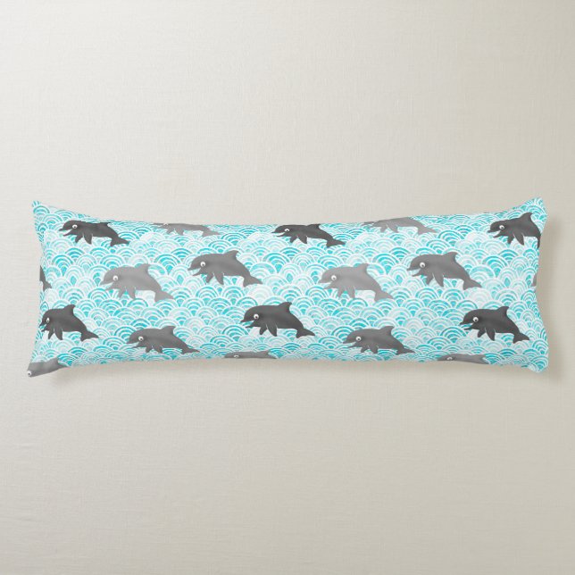 Keiki Watercolor Dolphin Wave Reversible Seitenschläferkissen (Vorderseite)