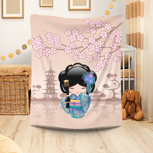 Keiko Kokeshi Doll - Blue Kimono Geisha Girl Fleecedecke