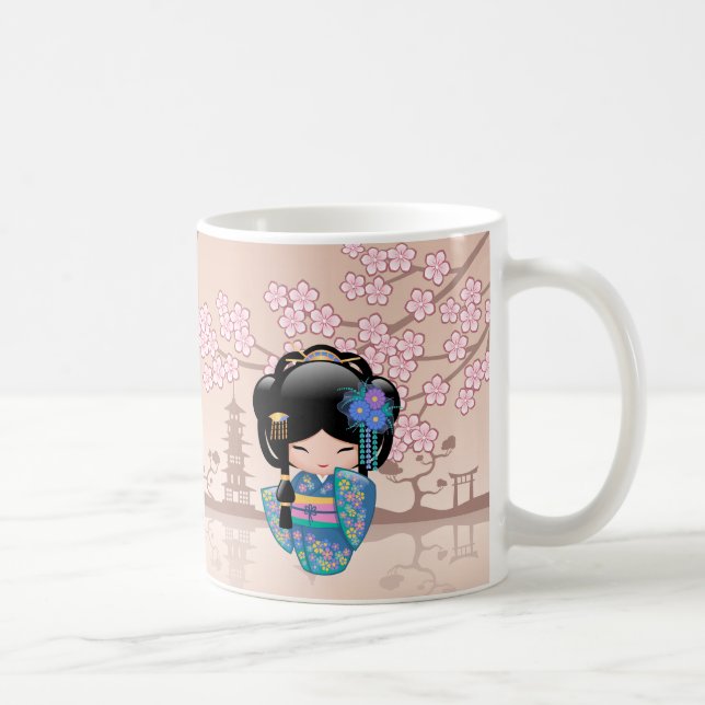 Keiko Kokeshi Doll - Blue Kimono Geisha Girl Kaffeetasse (Rechts)