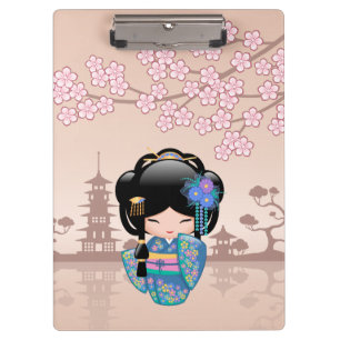 Keiko Kokeshi Doll - Blue Kimono Geisha Girl Klemmbrett