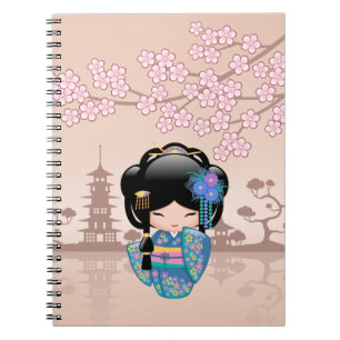 Keiko Kokeshi Doll - Blue Kimono Geisha Girl Notizblock