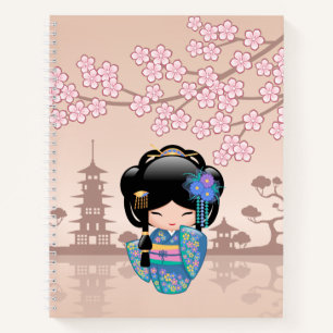 Keiko Kokeshi Doll - Blue Kimono Geisha Girl Notizbuch