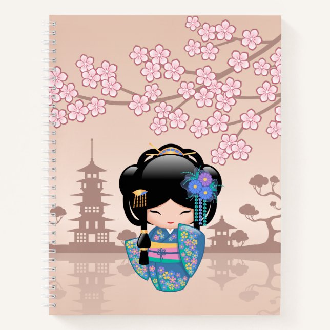 Keiko Kokeshi Doll - Blue Kimono Geisha Girl Notizbuch (Vorderseite)