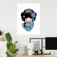 Keiko Kokeshi Doll - Blue Kimono Geisha Girl