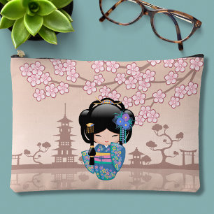 Keiko Kokeshi Doll - Blue Kimono Geisha Girl Zubehörtasche