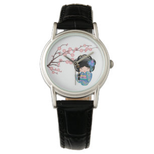 Keiko Kokeshi-Puppe - Geisha-Mädchen im blauen Kim Armbanduhr