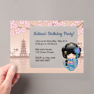 Keiko Kokeshi Transparent Window Birthday Beige Acryleinladungen