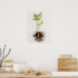 Keimende Karotte Minimalistisches Botanisches Foto Poster