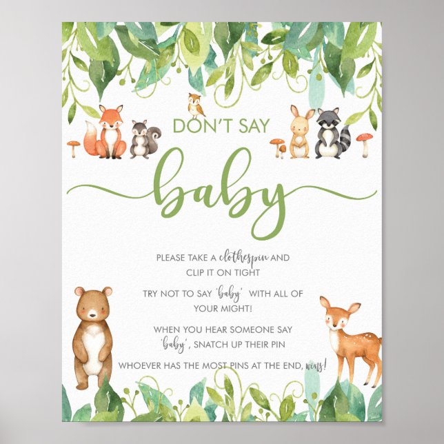 Kein Baby Duwer Game Woodland Greenery Schild (Vorne)