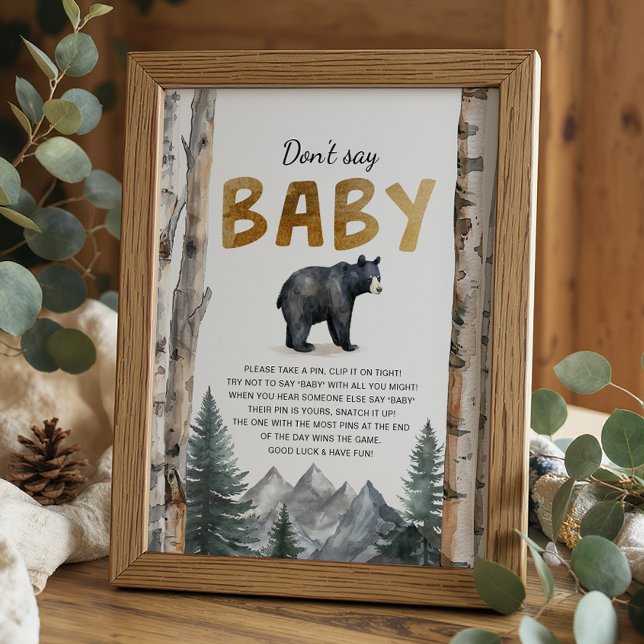 Kein Baby Game Sign | Waldbärenabenteuer Poster (Don't Say Baby - Baby Shower Activity Sign)