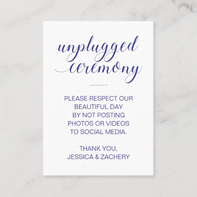 Kein Beitrag zu Social Media Blue unplugged Weddin Platzkarte (Vorderseite)