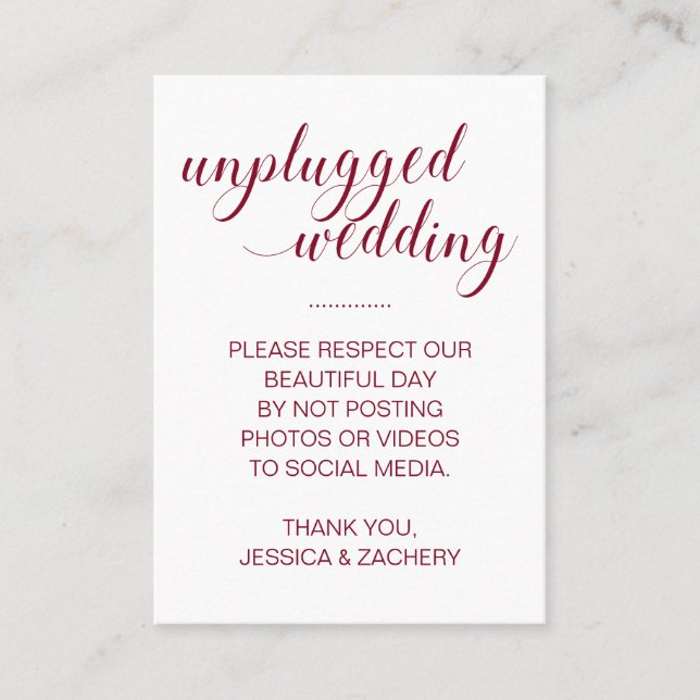 Kein Beitrag zu Social Media Burgundy Wedding Platzkarte (Vorderseite)