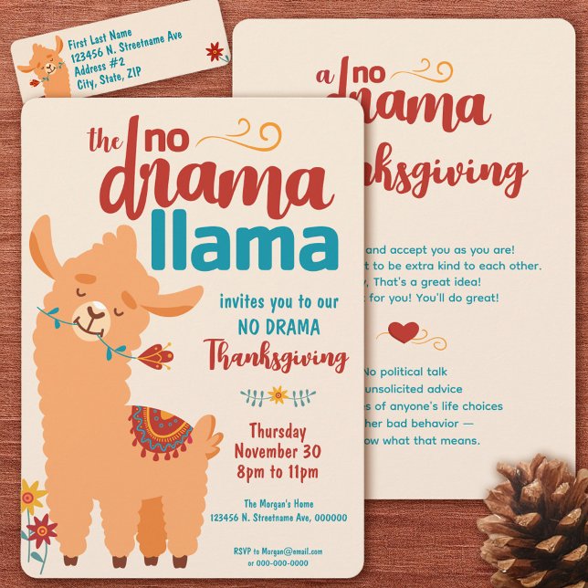 Kein Drama Llama Erntedank Cream Einladung Postkarte (Von Creator hochgeladen)