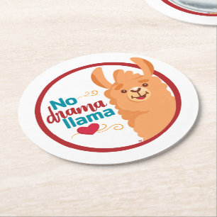 Kein Drama Llama (Warm) Runder Pappuntersetzer