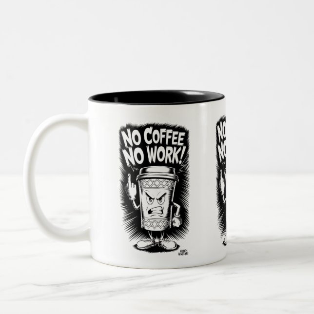 Kein Kaffee, keine Arbeit: Wütender Kaffee-Cup-Ent Zweifarbige Tasse (Links)