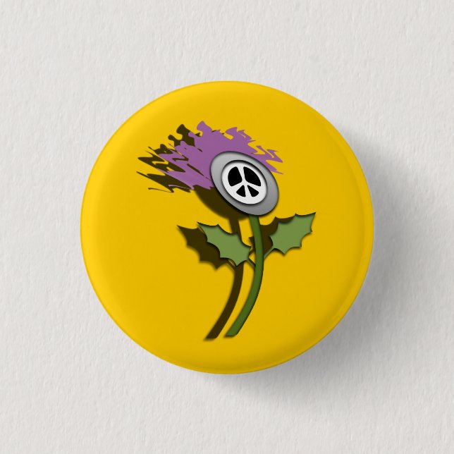 Kein Kernwaffen-schottischer Distel-Cartoon Button (Vorderseite)