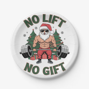 Kein Lift kein Geschenk Funny Santa Claus Gym Fitn Pappteller