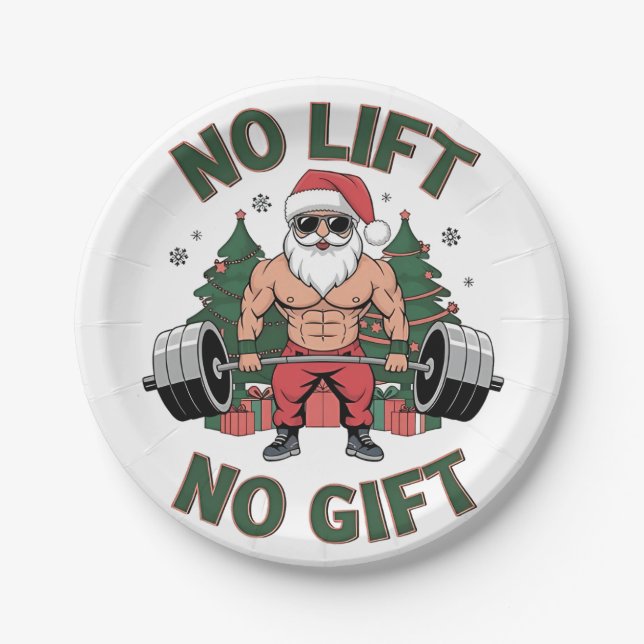 Kein Lift kein Geschenk Funny Santa Claus Gym Fitn Pappteller (Vorderseite)