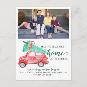 Kein Ort wie Zuhause Holiday Red Car Foto Moving Ankündigungspostkarte