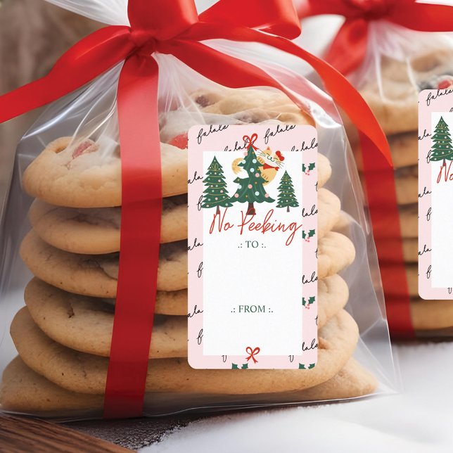 Kein Peeking Niedlich Peeking Katze Weihnachtsbaum (No Peeking Cute Peeking Cat Christmas Tree Pink Label)