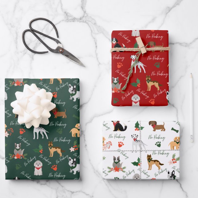 Kein Peeking Weihnachts-Hund Breed Pattern Geschenkpapier Set (Vorderseite)