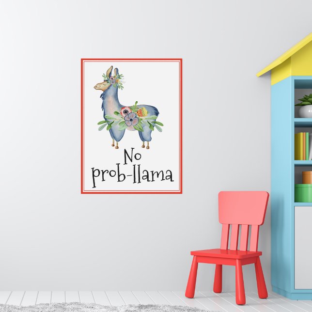 Kein Prob-Lama Funny Floral Llama Kids Room Poster (Kinderzimmer 1)