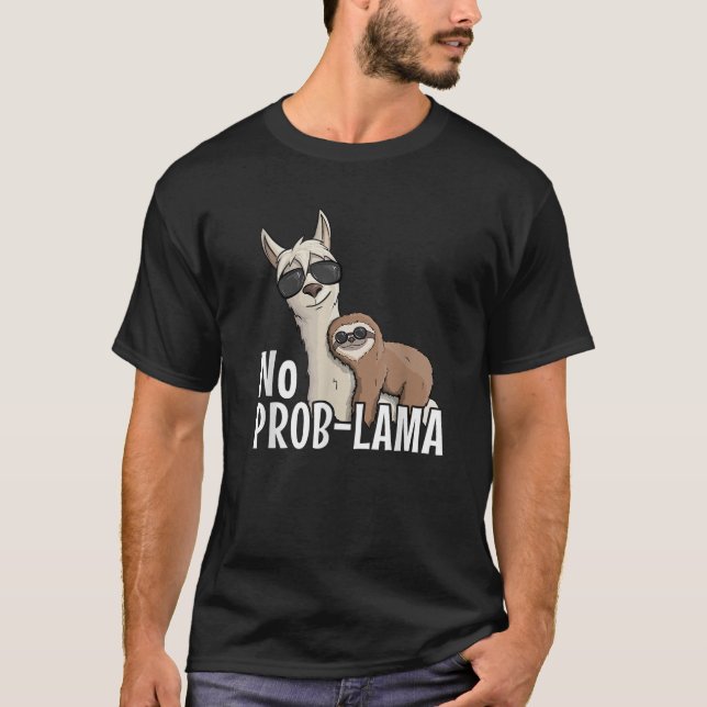 Kein Prob Lama Kein Problem Sloth Hipster Lama T-Shirt (Vorderseite)