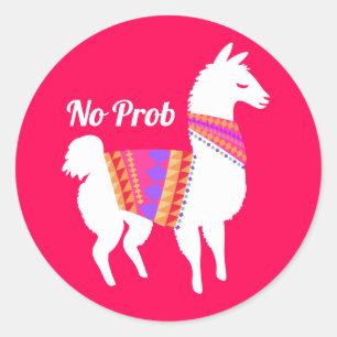 Kein Prob Llama Niedlich Party Bright Red Runder Aufkleber