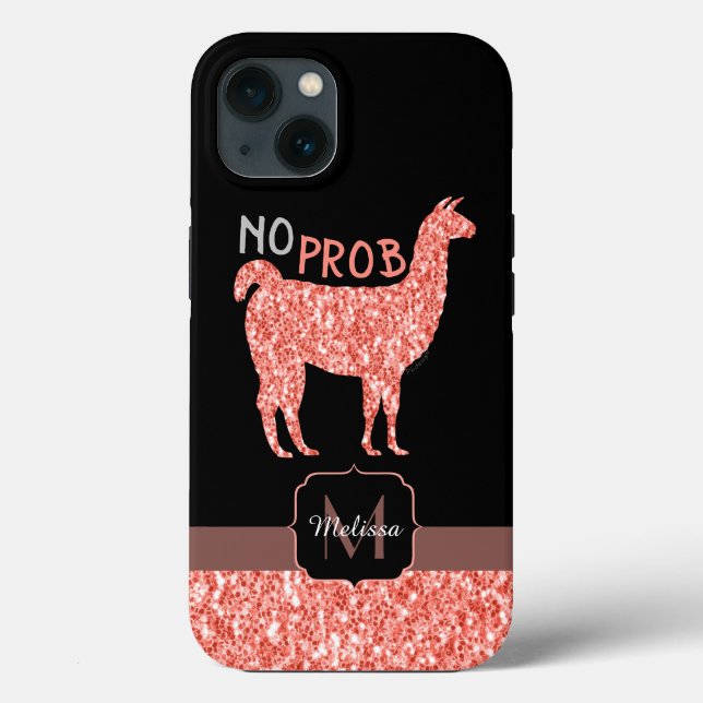 Kein Prob Llama Rosa Korallen Glitzer Glitzern Mon Case-Mate iPhone Hülle (Rückseite)