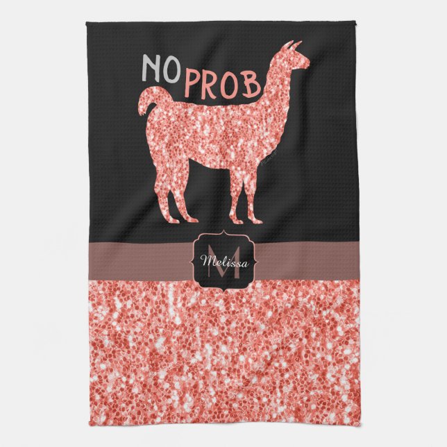 Kein Prob Llama Rosa Korallen Glitzer Glitzern Mon Geschirrtuch (Vertikal)
