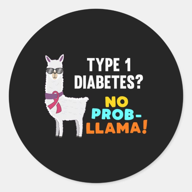 Kein Prob-Llama T1D Typ 1 Diabetes Warriors Runder Aufkleber (Vorderseite)
