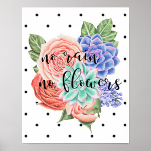 Kein Regen Keine Blume   Typografie mit Aquarell Poster