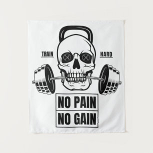 Kein Schmerz kein Schmerz Barbell und Schädel Wandteppich