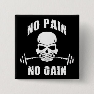 Kein Schmerz kein Schmerz - Schädel und Barbell -  Button