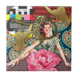 Kein Signal - Freche Dame Digitale Collage Fliese