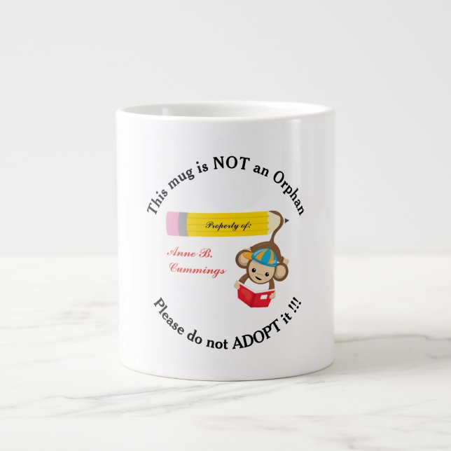 Kein Waisenkind Bitte Adoptier keinen Affenleser Jumbo-Tasse (Vorderseite)