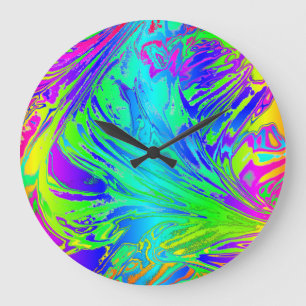 Keine Anzahl Abstrakte Splashing Rainbow Liquid Große Wanduhr
