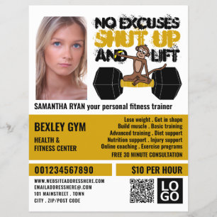 Keine Ausreden Affe, Personal trainer, Fitnessstud Flyer