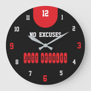 Keine Ausreden, nur Ergebnisse Black Fitness Große Wanduhr